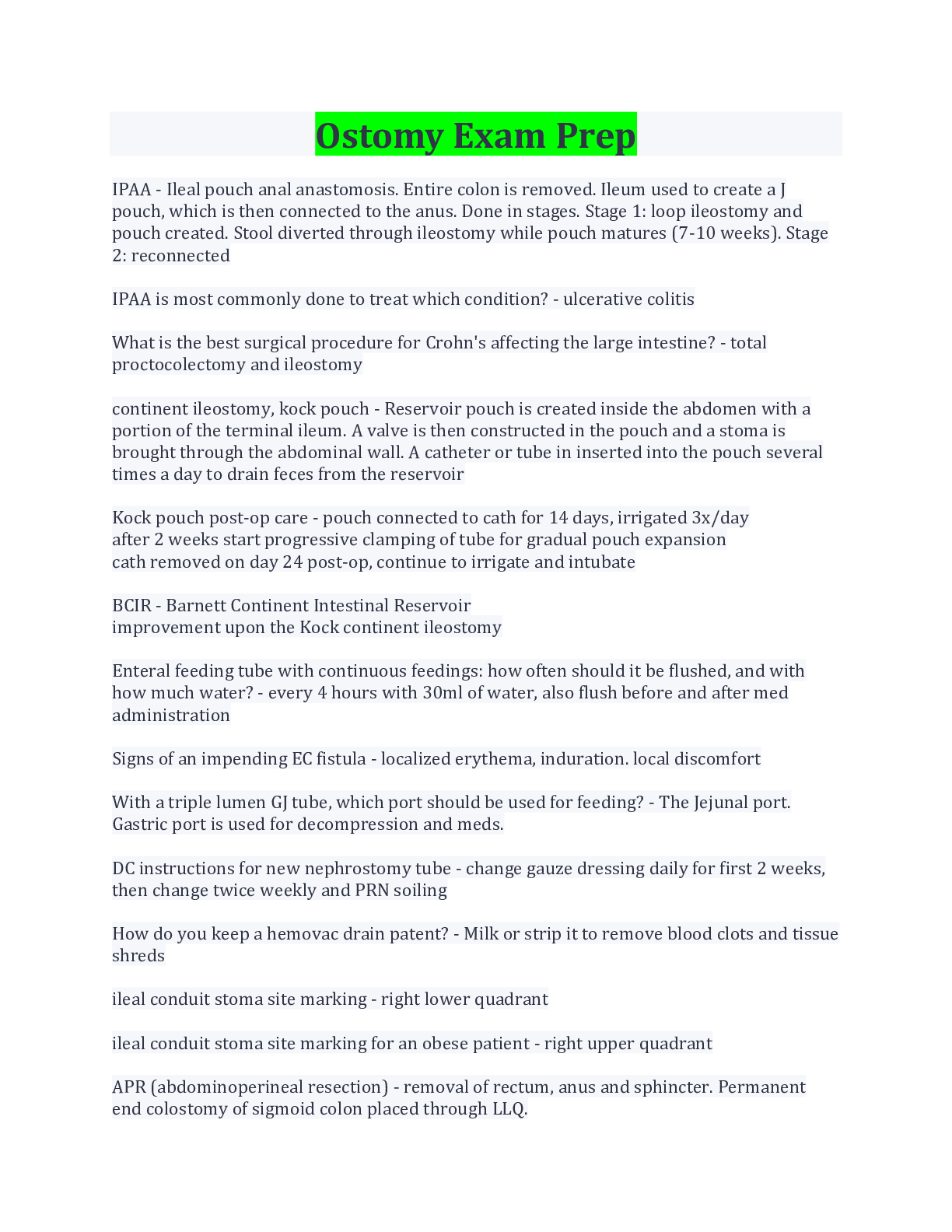 Preview image for Ostomy Exam Prep Questions And Answers Latest Update